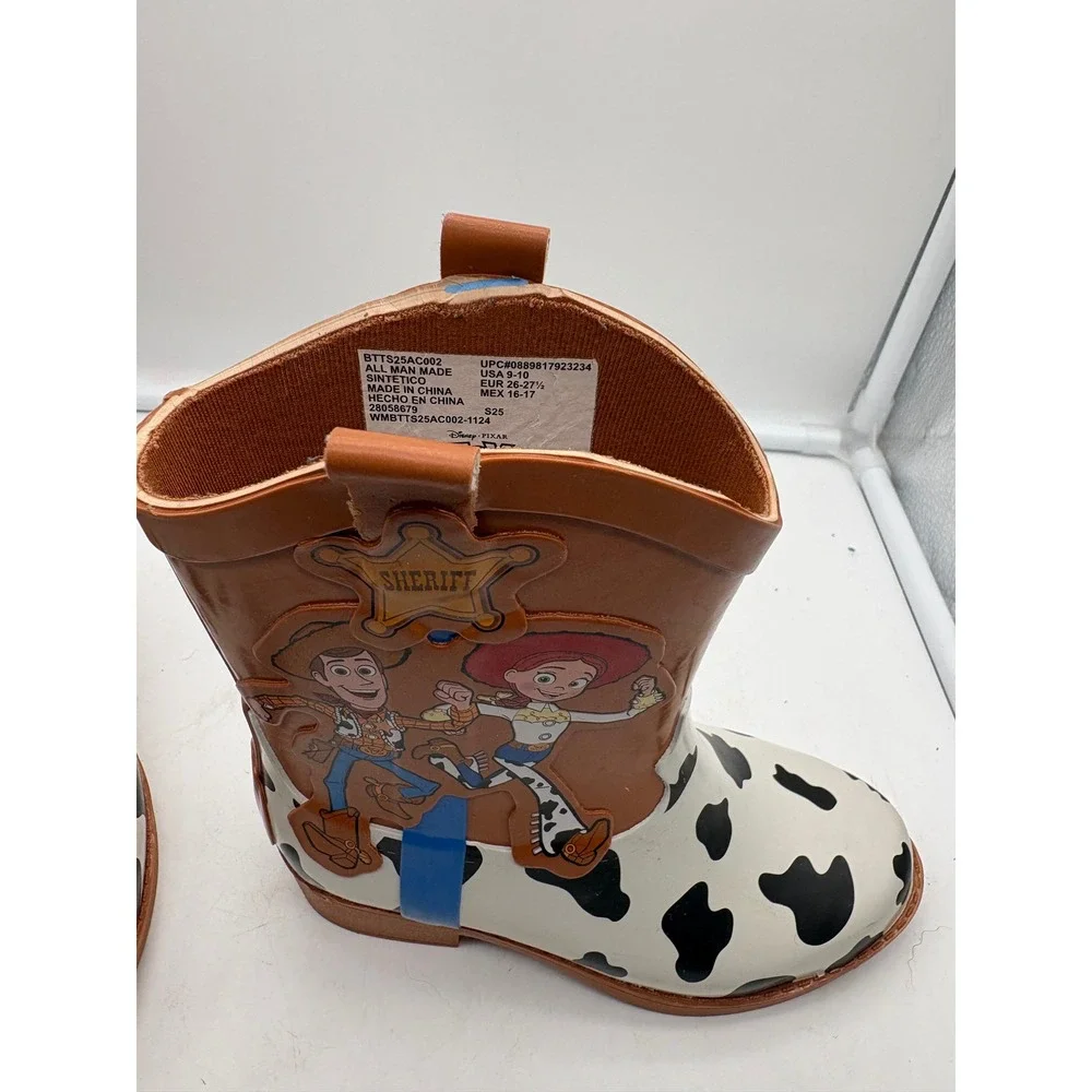 Disney Pixar Toy Story Toddler Rain Boots Woody Jessie Cow Print size 9/10